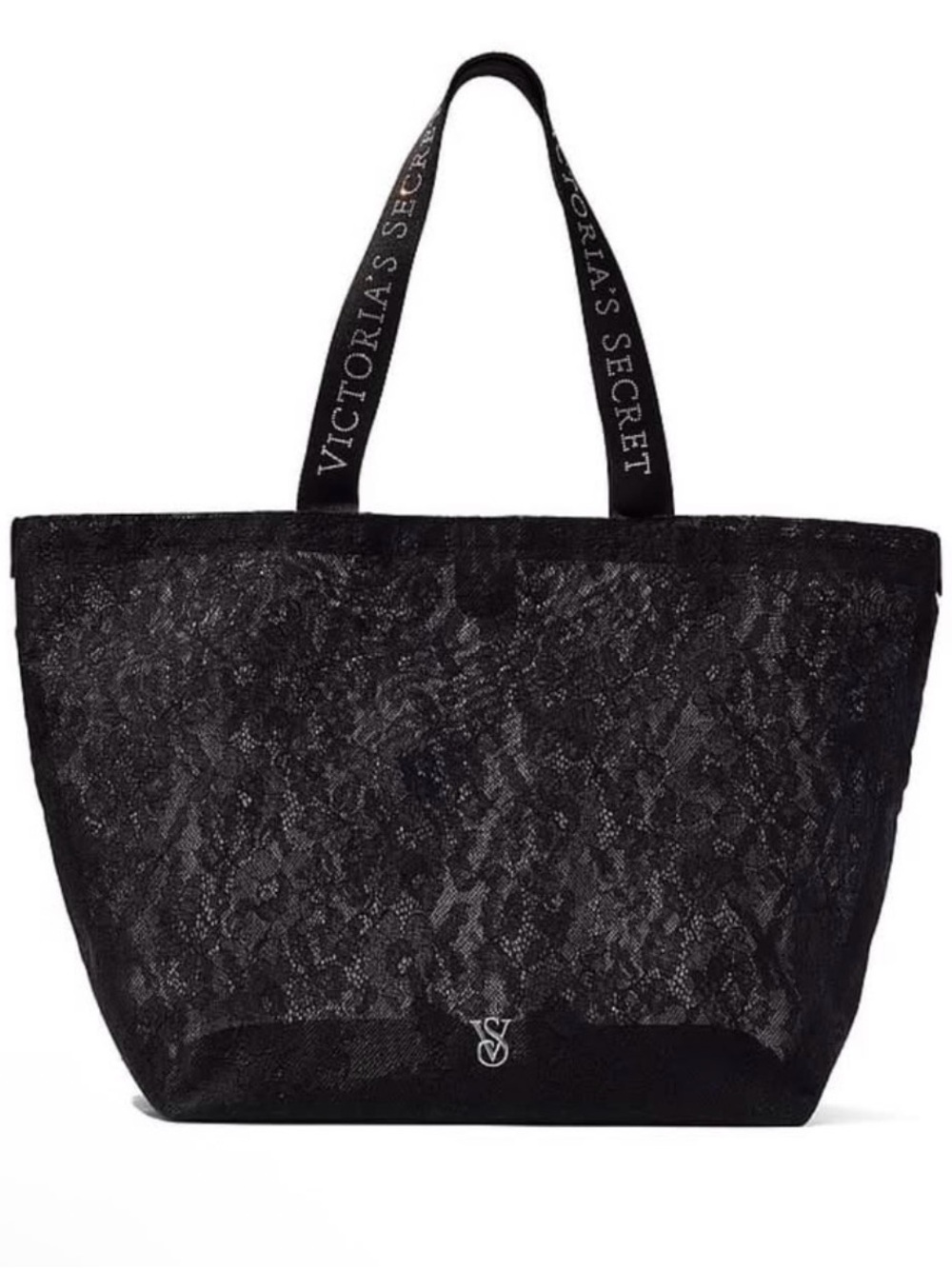 Victoria's Secret Black Lace Tote with Branded Straps